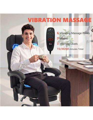 HOMCOM High Back Vibration Massage Office Chair Heated Reclining Computer Chair w/ Adjustable Height, Swivel Wheels, Black