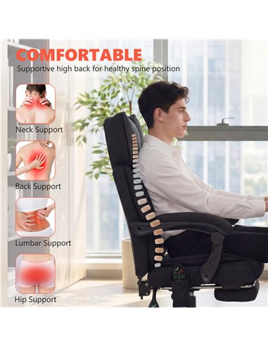 HOMCOM High Back Vibration Massage Office Chair Heated Reclining Computer Chair w/ Adjustable Height, Swivel Wheels, Black