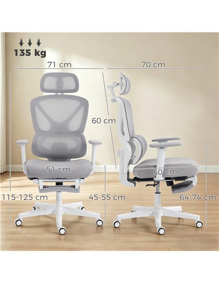HOMCOM Ergonomic and Adjustable Office Chair - Grey - pic 191634 | FastDaddyshop