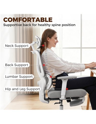 HOMCOM Ergonomic and Adjustable Office Chair - Grey
