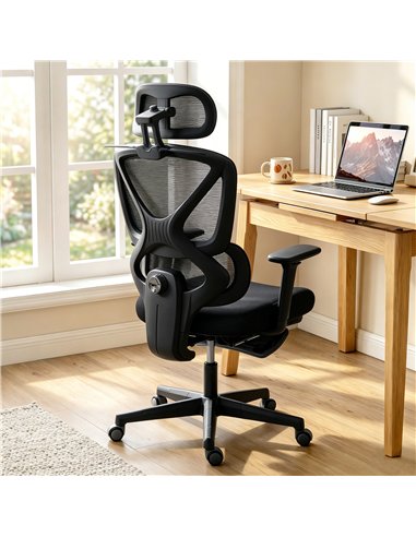 HOMCOM Mesh Desk Chair with 3D Armrests, Ergonomic Office Chair with Rotatable Headrest, Black
