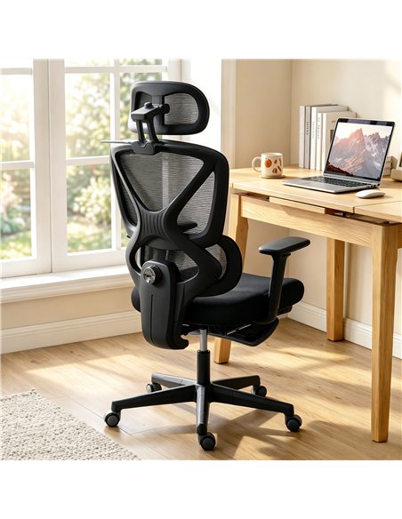 HOMCOM Mesh Desk Chair with 3D Armrests, Ergonomic Office Chair with Rotatable Headrest, Black - pic 191642 | FastDaddyshop