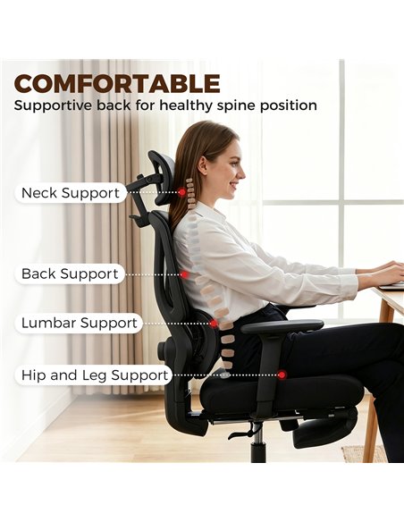 HOMCOM Mesh Desk Chair with 3D Armrests, Ergonomic Office Chair with Rotatable Headrest, Black - pic 191644 | FastDaddyshop