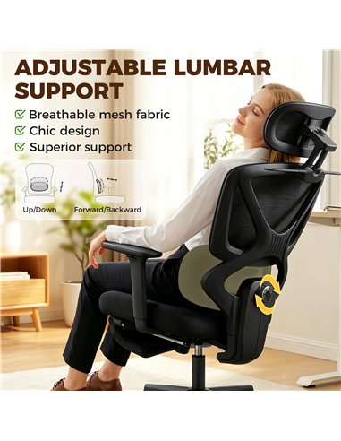 HOMCOM Mesh Desk Chair with 3D Armrests, Ergonomic Office Chair with Rotatable Headrest, Black