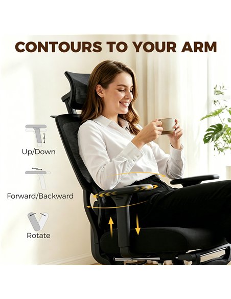 HOMCOM Mesh Desk Chair with 3D Armrests, Ergonomic Office Chair with Rotatable Headrest, Black - pic 191647 | FastDaddyshop