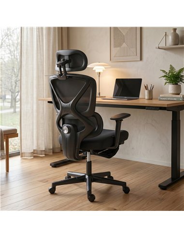 HOMCOM Mesh Desk Chair with 3D Armrests, Ergonomic Office Chair with Rotatable Headrest, Black