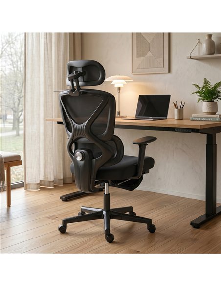 HOMCOM Mesh Desk Chair with 3D Armrests, Ergonomic Office Chair with Rotatable Headrest, Black - pic 191648 | FastDaddyshop