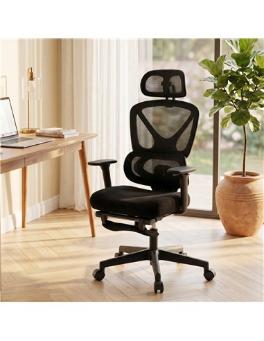 HOMCOM Mesh Desk Chair with 3D Armrests, Ergonomic Office Chair with Rotatable Headrest, Black