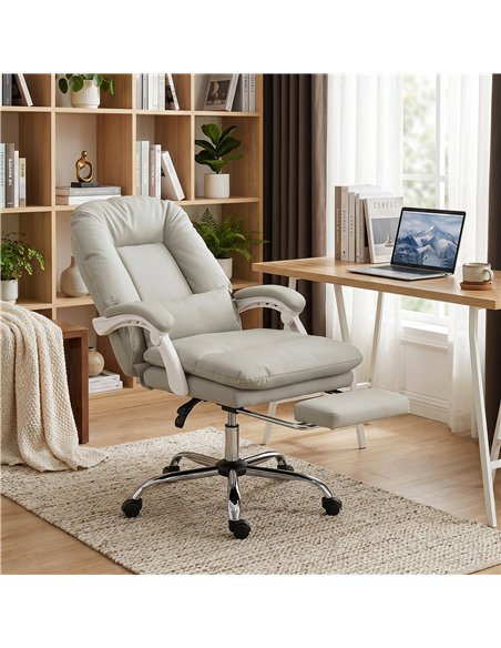 HOMCOM Ergonomic Executive Office Chair, Reclining Desk Chair with Lumbar Support, Footrest, Plush Thick Cushion, Khaki - pic 191651 | FastDaddyshop