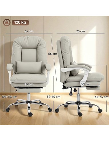 HOMCOM Ergonomic Executive Office Chair, Reclining Desk Chair with Lumbar Support, Footrest, Plush Thick Cushion, Khaki