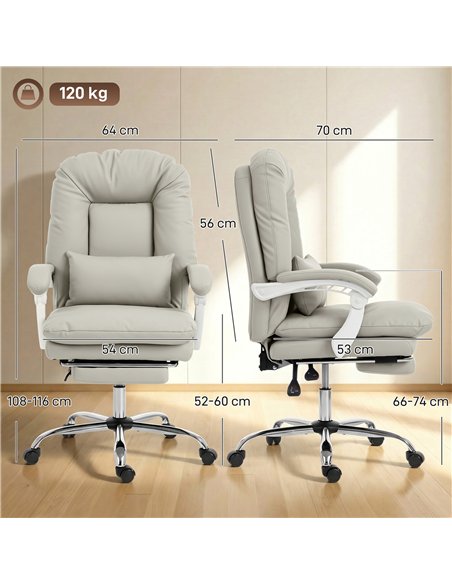 HOMCOM Ergonomic Executive Office Chair, Reclining Desk Chair with Lumbar Support, Footrest, Plush Thick Cushion, Khaki - pic 191652 | FastDaddyshop
