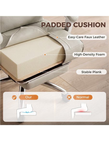 HOMCOM Ergonomic Executive Office Chair, Reclining Desk Chair with Lumbar Support, Footrest, Plush Thick Cushion, Khaki - pic 191654 | FastDaddyshop
