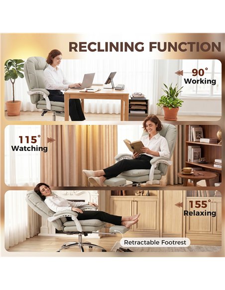 HOMCOM Ergonomic Executive Office Chair, Reclining Desk Chair with Lumbar Support, Footrest, Plush Thick Cushion, Khaki - pic 191655 | FastDaddyshop