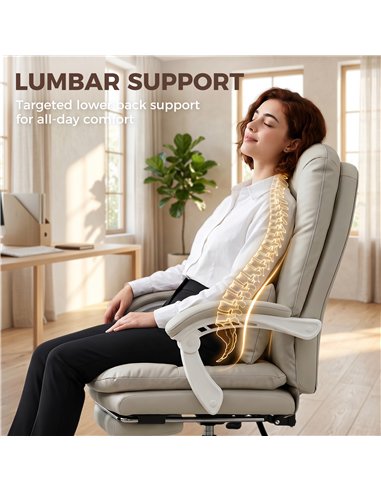 HOMCOM Ergonomic Executive Office Chair, Reclining Desk Chair with Lumbar Support, Footrest, Plush Thick Cushion, Khaki