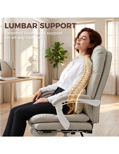 HOMCOM Ergonomic Executive Office Chair, Reclining Desk Chair with Lumbar Support, Footrest, Plush Thick Cushion, Khaki - pic 191656 | FastDaddyshop