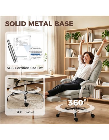 HOMCOM Ergonomic Executive Office Chair, Reclining Desk Chair with Lumbar Support, Footrest, Plush Thick Cushion, Khaki