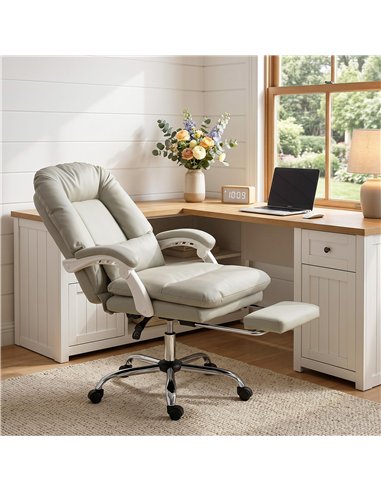 HOMCOM Ergonomic Executive Office Chair, Reclining Desk Chair with Lumbar Support, Footrest, Plush Thick Cushion, Khaki
