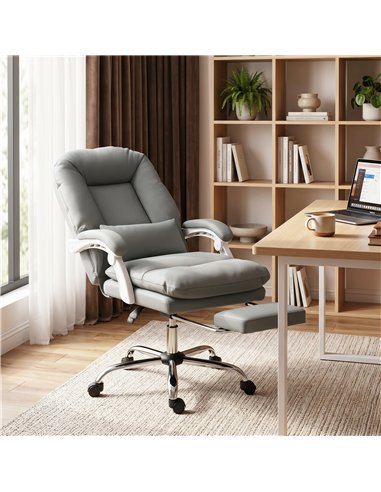 HOMCOM Ergonomic Executive Office Chair, Reclining Desk Chair with Lumbar Support, Footrest, Plush Thick Cushion, Grey