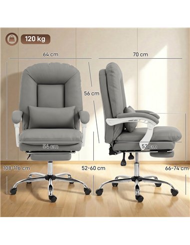 HOMCOM Ergonomic Executive Office Chair, Reclining Desk Chair with Lumbar Support, Footrest, Plush Thick Cushion, Grey