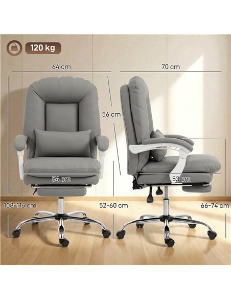 HOMCOM Ergonomic Executive Office Chair, Reclining Desk Chair with Lumbar Support, Footrest, Plush Thick Cushion, Grey - pic 191661 | FastDaddyshop