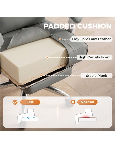 HOMCOM Ergonomic Executive Office Chair, Reclining Desk Chair with Lumbar Support, Footrest, Plush Thick Cushion, Grey - pic 191663 | FastDaddyshop
