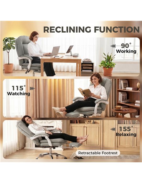 HOMCOM Ergonomic Executive Office Chair, Reclining Desk Chair with Lumbar Support, Footrest, Plush Thick Cushion, Grey - pic 191664 | FastDaddyshop