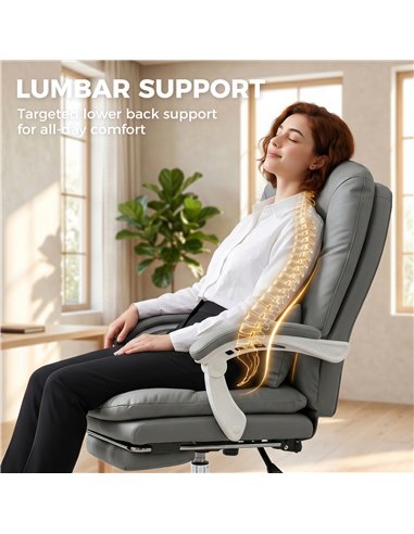HOMCOM Ergonomic Executive Office Chair, Reclining Desk Chair with Lumbar Support, Footrest, Plush Thick Cushion, Grey
