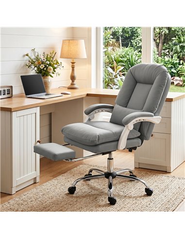 HOMCOM Ergonomic Executive Office Chair, Reclining Desk Chair with Lumbar Support, Footrest, Plush Thick Cushion, Grey