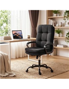 HOMCOM Double Padded Linen-Look Office Chair - Black 2