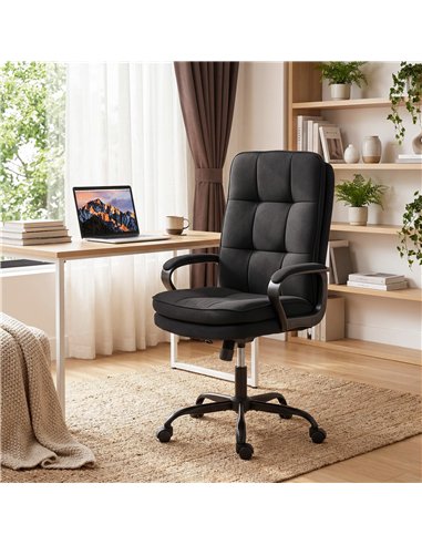 HOMCOM Double Padded Linen-Look Office Chair - Black