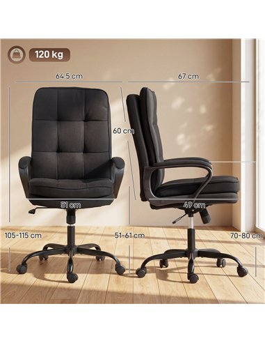HOMCOM Double Padded Linen-Look Office Chair - Black