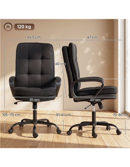 HOMCOM Double Padded Linen-Look Office Chair - Black - pic 191670 | FastDaddyshop