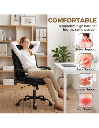 HOMCOM Double Padded Linen-Look Office Chair - Black