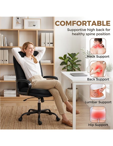 HOMCOM Double Padded Linen-Look Office Chair - Black - pic 191671 | FastDaddyshop