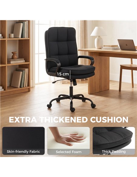 HOMCOM Double Padded Linen-Look Office Chair - Black - pic 191672 | FastDaddyshop