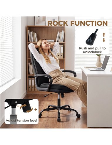 HOMCOM Double Padded Linen-Look Office Chair - Black