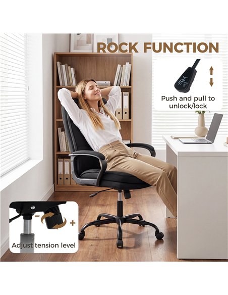 HOMCOM Double Padded Linen-Look Office Chair - Black - pic 191673 | FastDaddyshop