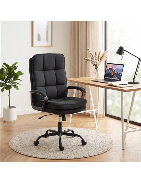 HOMCOM Double Padded Linen-Look Office Chair - Black - pic 191675 | FastDaddyshop