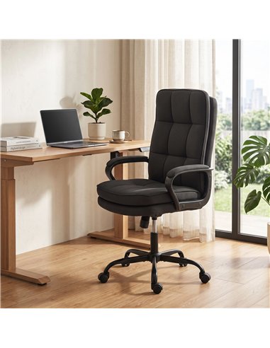 HOMCOM Double Padded Linen-Look Office Chair - Black