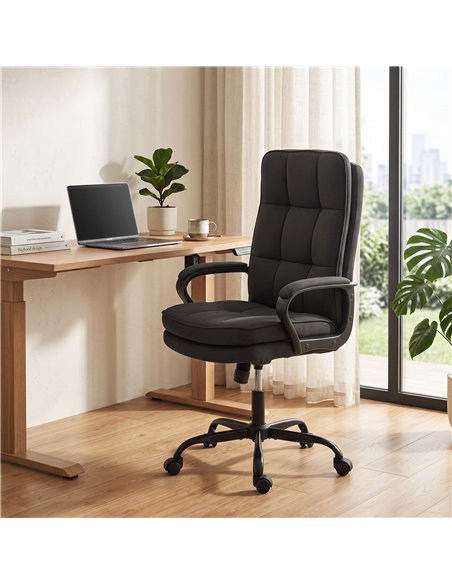 HOMCOM Double Padded Linen-Look Office Chair - Black - pic 191676 | FastDaddyshop