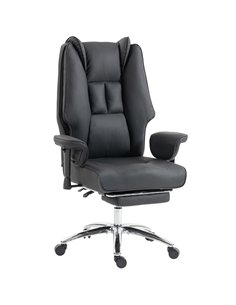 HOMCOM Executive Office Chair, Reclining Desk Chair with Footrest, Adjustable Armrests, Pet Friendly Faux Leather, Black