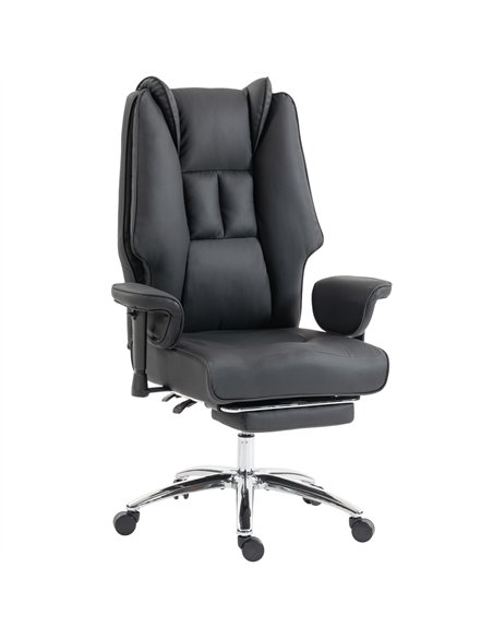 HOMCOM Executive Office Chair, Reclining Desk Chair with Footrest, Adjustable Armrests, Pet Friendly Faux Leather, Black - pic 191677 | FastDaddyshop