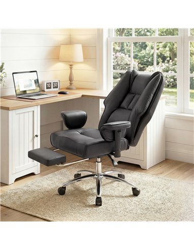 HOMCOM Executive Office Chair, Reclining Desk Chair with Footrest, Adjustable Armrests, Pet Friendly Faux Leather, Black
