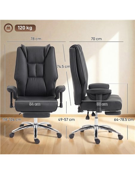 HOMCOM Executive Office Chair, Reclining Desk Chair with Footrest, Adjustable Armrests, Pet Friendly Faux Leather, Black - pic 191679 | FastDaddyshop