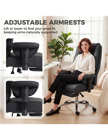 HOMCOM Executive Office Chair, Reclining Desk Chair with Footrest, Adjustable Armrests, Pet Friendly Faux Leather, Black - pic 191681 | FastDaddyshop
