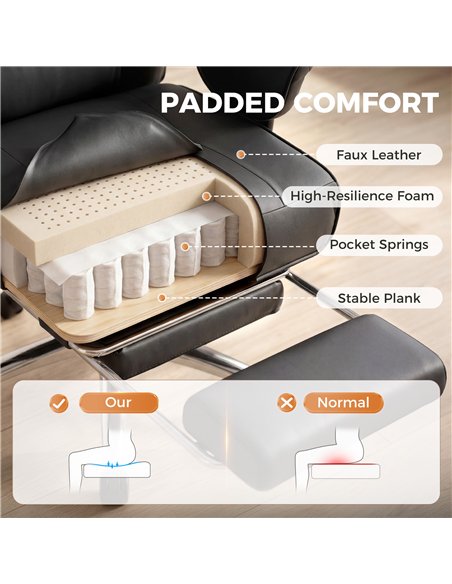 HOMCOM Executive Office Chair, Reclining Desk Chair with Footrest, Adjustable Armrests, Pet Friendly Faux Leather, Black - pic 191682 | FastDaddyshop