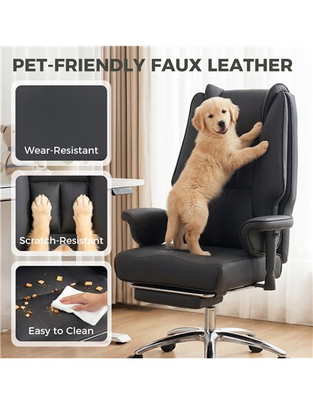 HOMCOM Executive Office Chair, Reclining Desk Chair with Footrest, Adjustable Armrests, Pet Friendly Faux Leather, Black - pic 191683 | FastDaddyshop