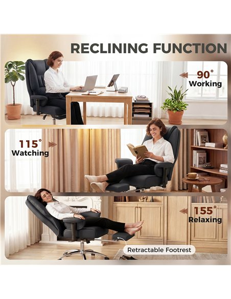 HOMCOM Executive Office Chair, Reclining Desk Chair with Footrest, Adjustable Armrests, Pet Friendly Faux Leather, Black - pic 191684 | FastDaddyshop