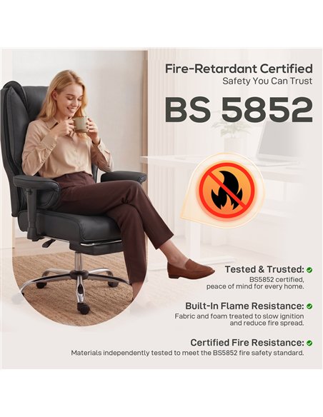 HOMCOM Executive Office Chair, Reclining Desk Chair with Footrest, Adjustable Armrests, Pet Friendly Faux Leather, Black - pic 191685 | FastDaddyshop