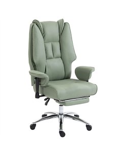HOMCOM Executive Office Chair, Reclining Desk Chair with Footrest, Adjustable Armrests, Pet Friendly Faux Leather, Green